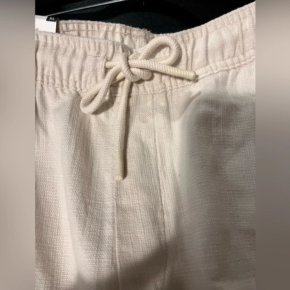 ZARA Relaxed Fit Cream Linen-Blend Drawstring Pants Size XL NWT